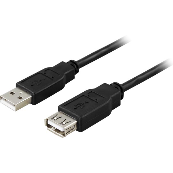 Deltaco USB 2.0 Extension Cable, A Male - A Female, 0.5m, Black